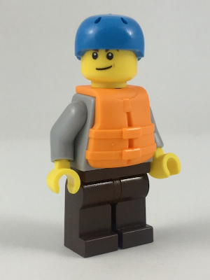 LEGO Minifigure-Rafter, Adult Son, Dark Azure Sports Helmet, Orange 2 Strap Life Jacket-Town / City / Recreation-cty914-Creative Brick Builders